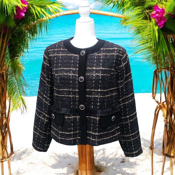 BIANCO NERO Black Gold Tweed Jacket NEW without Tag Size L - Picture 1 of 8